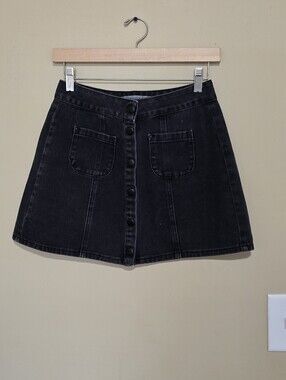 Brandy Melville Black Button-Front A-Line Denim Skirt